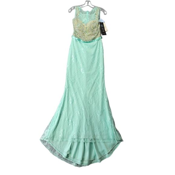 Dave Johnny Blue Aqua Formal Maxi Dress Elegant Studded NEW $369 Women's Size 6 - Picture 1 of 14